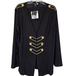 Antthony Y2K Black Military Blazer Jacket Gold Frog Closures Sz L Steampunk USA